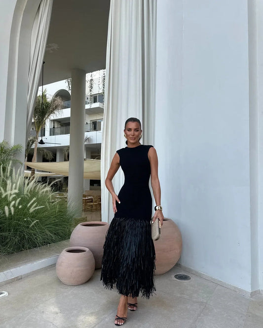 Aline | Lange jurk met franjes