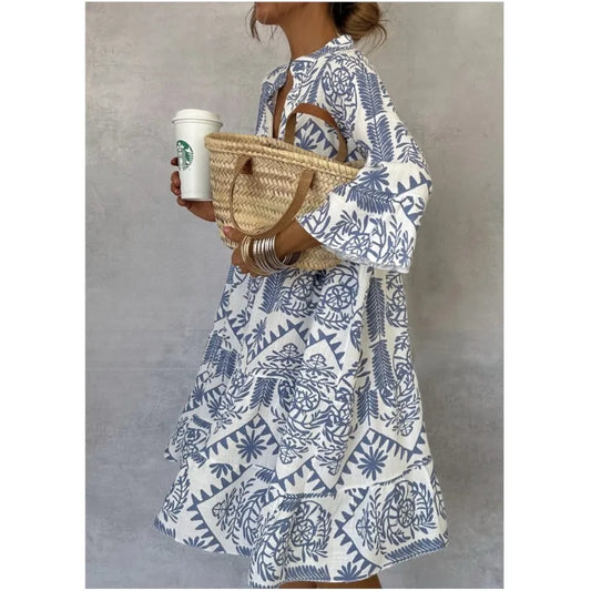 Adeline | Geprinte V-Hals A-Lijn Rok Jurk